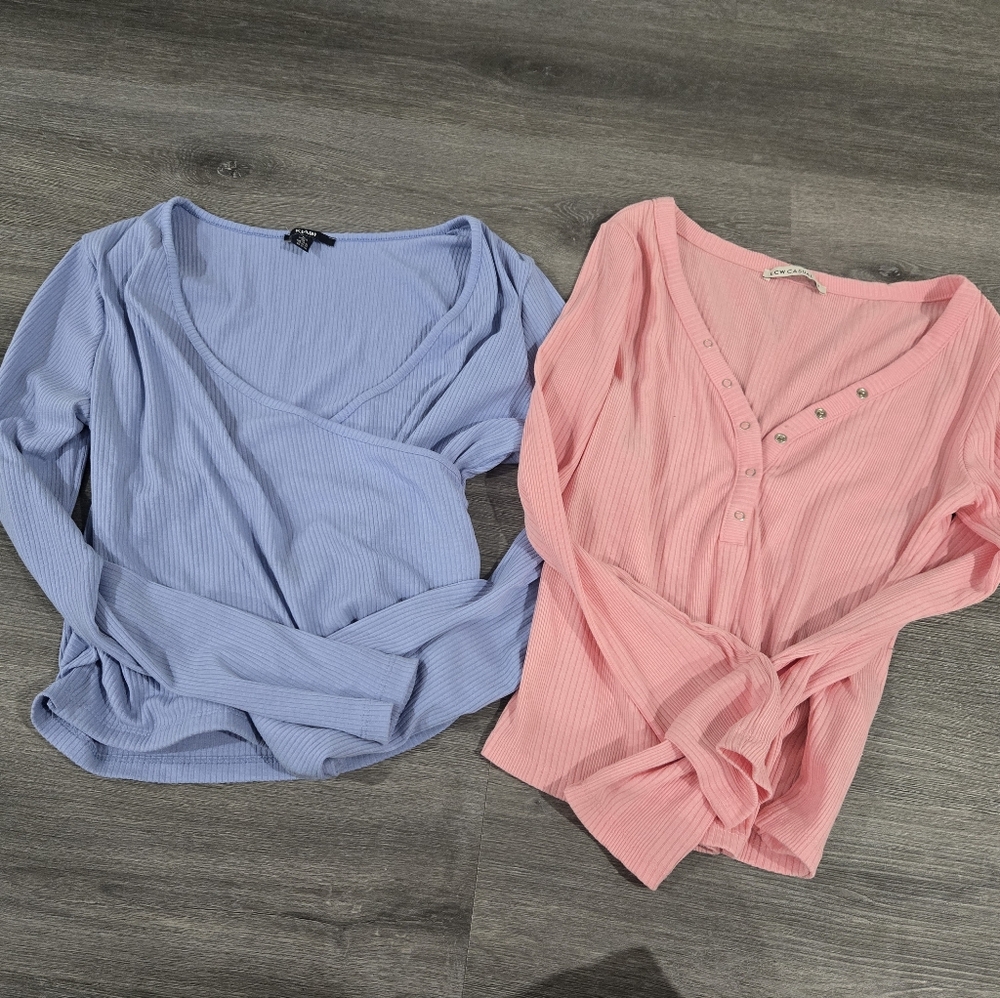 Women's Blue and Pink Ribbed Tank Tops